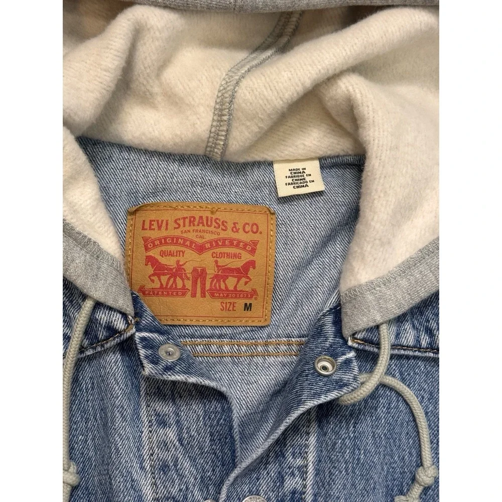 Levi's Trucker Jacket M Y2K Streetwear Hybrid Hoodie Denim Fleece Blokecore